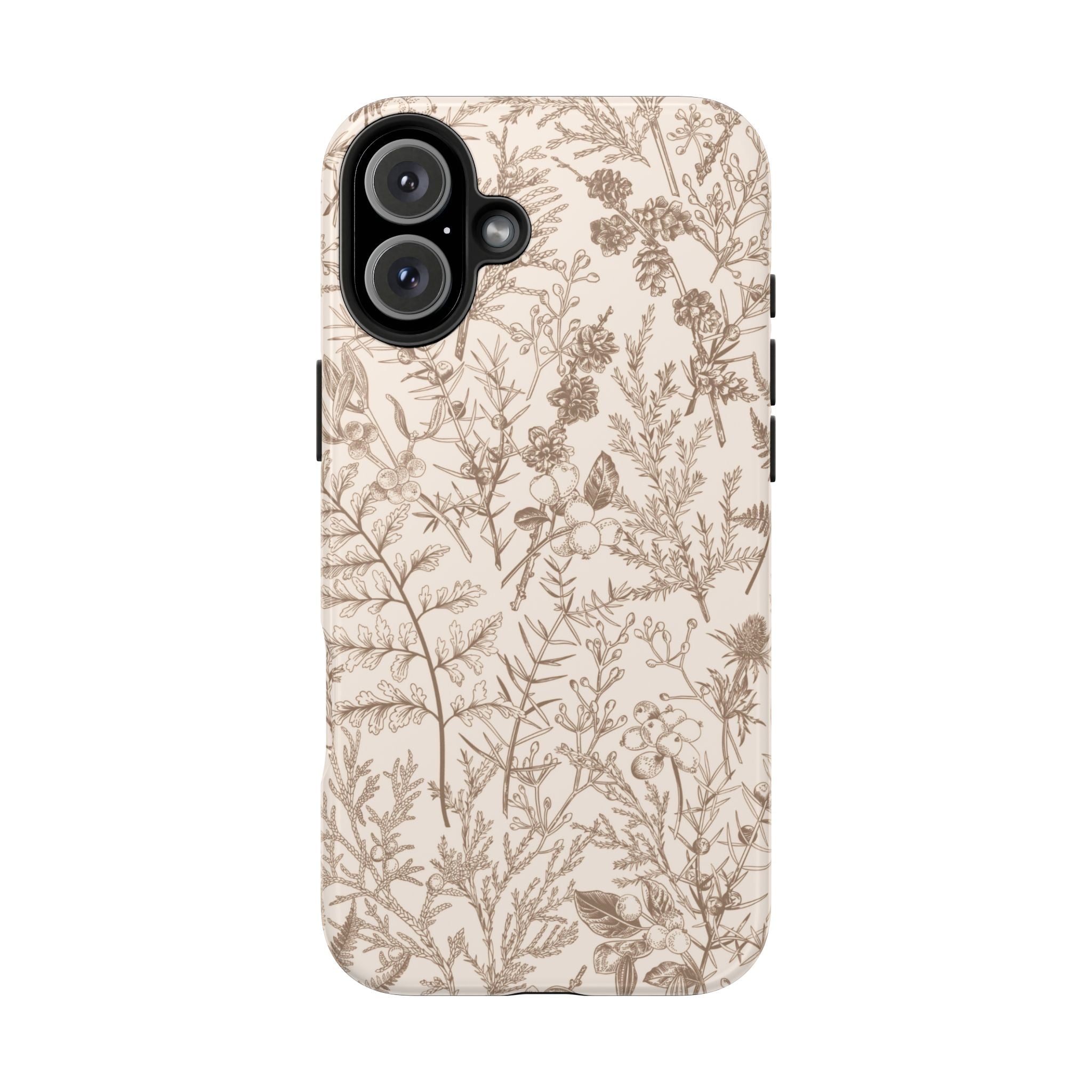 Funda para iPhone con diseño floral y botánico en color beige