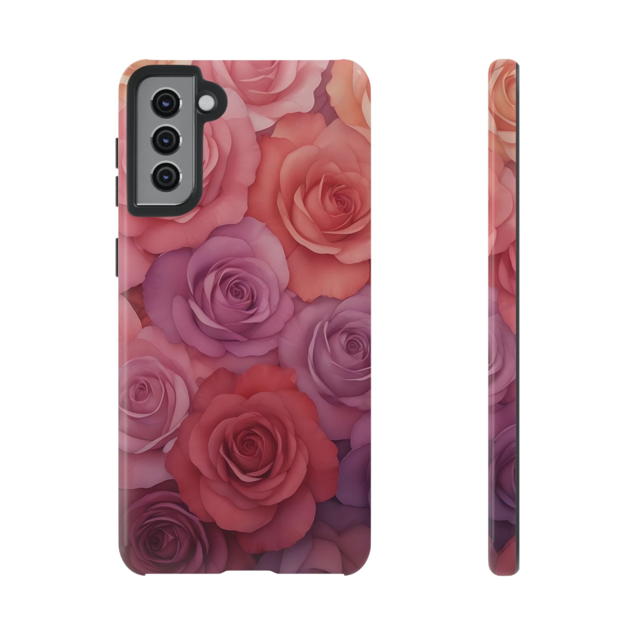 Estuche Galaxy con rosas degradadas y diseño floral