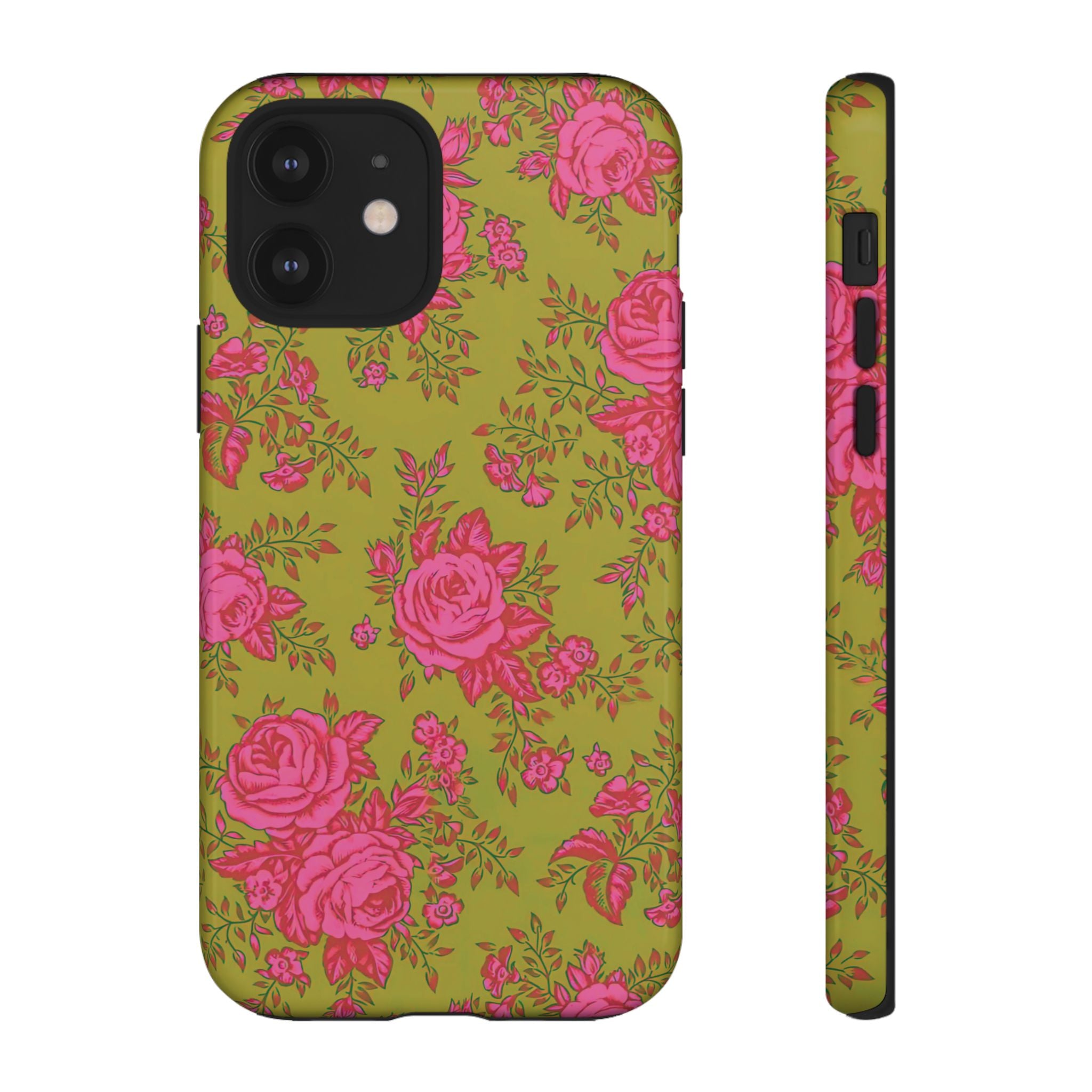 Coque iPhone à motif floral vert d'envie | Rose
