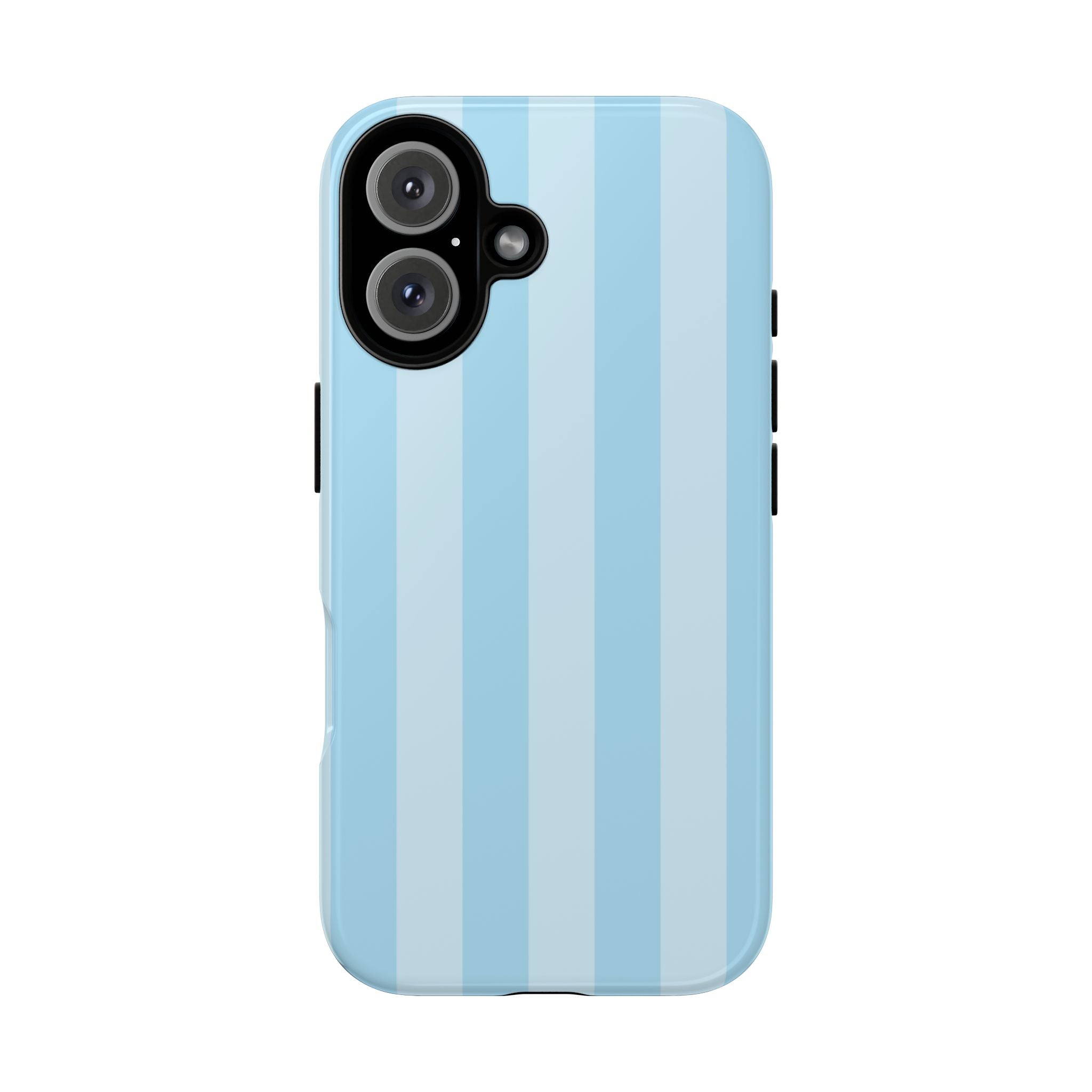 Funda para iPhone con rayas azules junto a la piscina