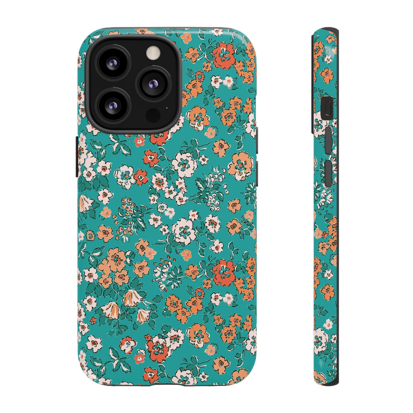 Funda para iPhone con diseño de jardín verde azulado y flores