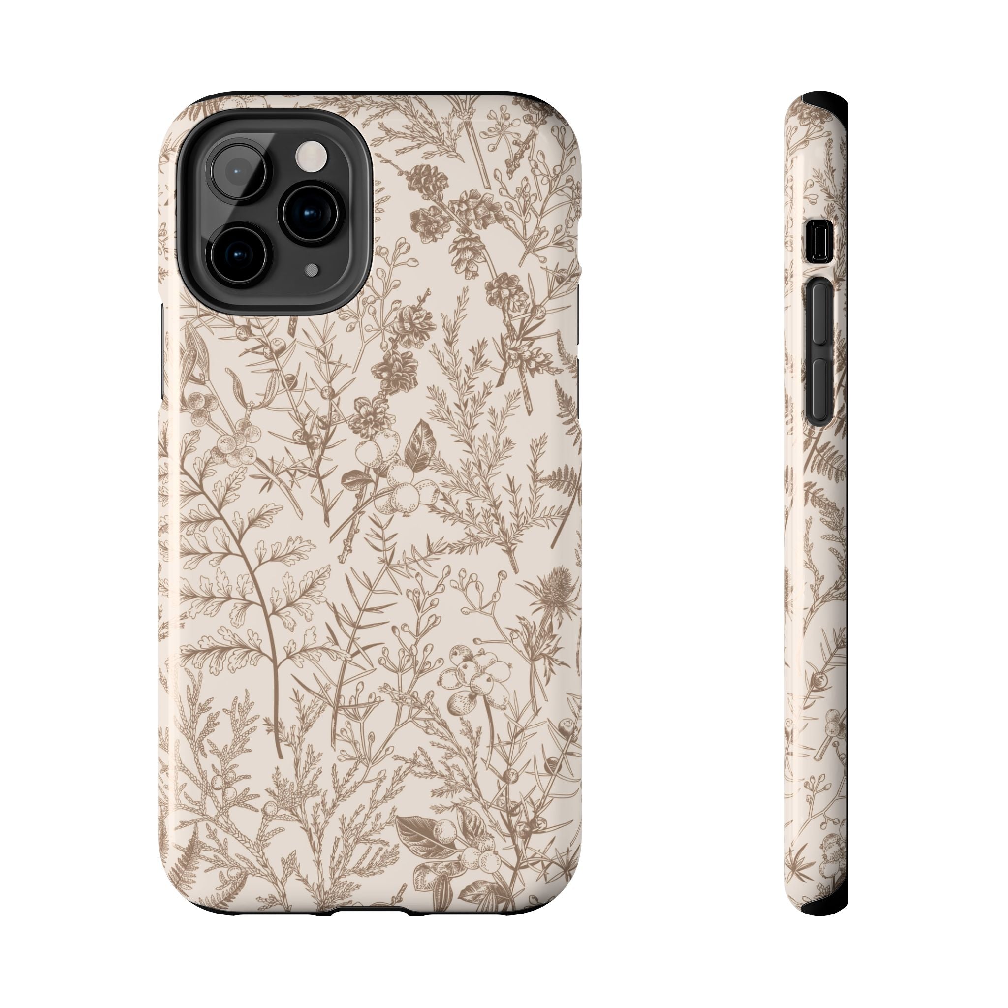 Funda para iPhone con diseño floral y botánico en color beige