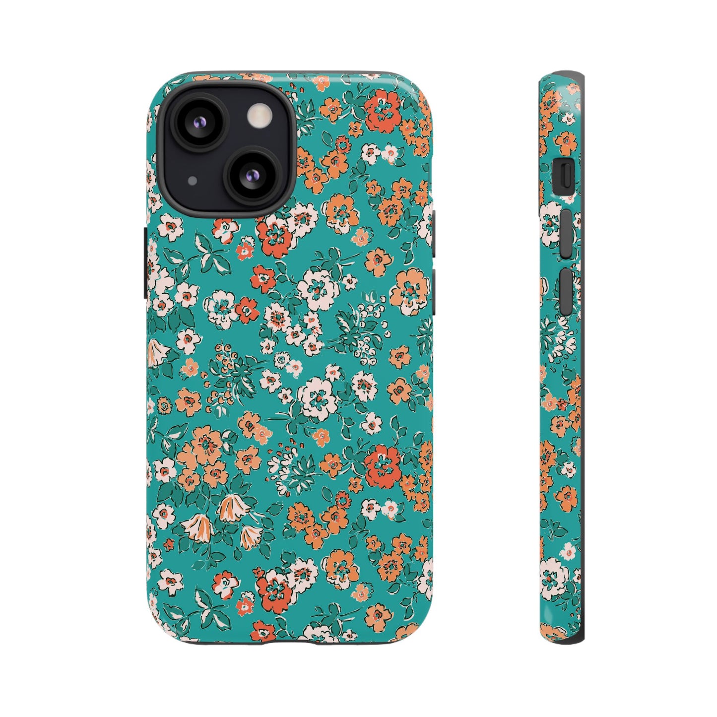 Funda para iPhone con diseño de jardín verde azulado y flores