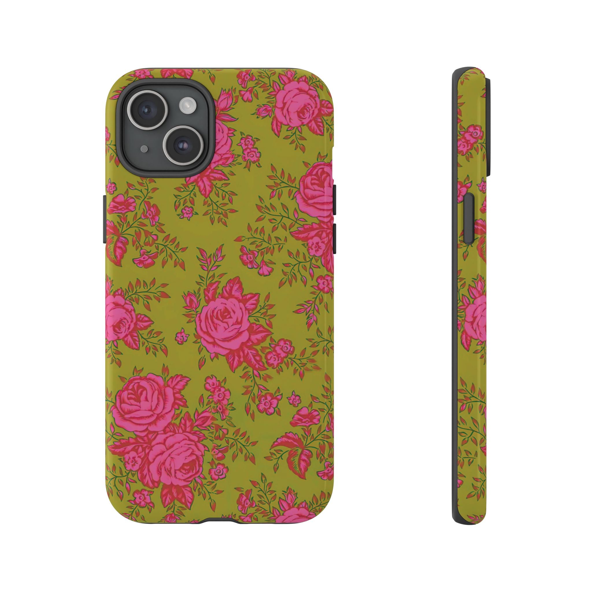 Coque iPhone à motif floral vert d'envie | Rose