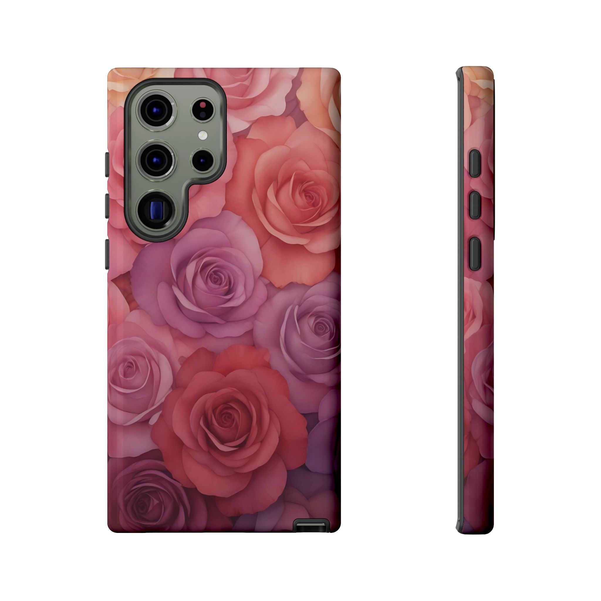 Estuche Galaxy con rosas degradadas y diseño floral