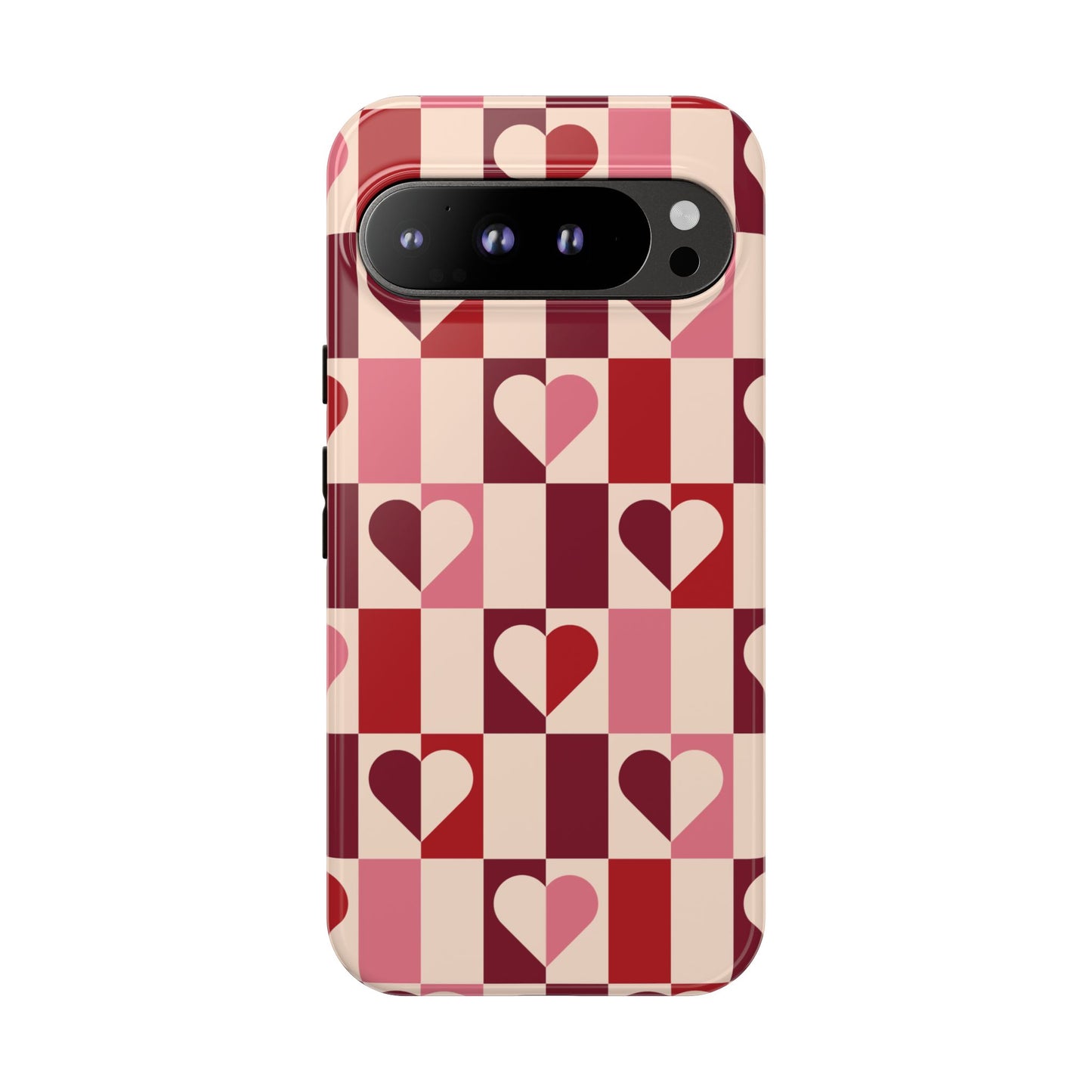 Dévoué | Coque Pixel Coeurs Géométriques