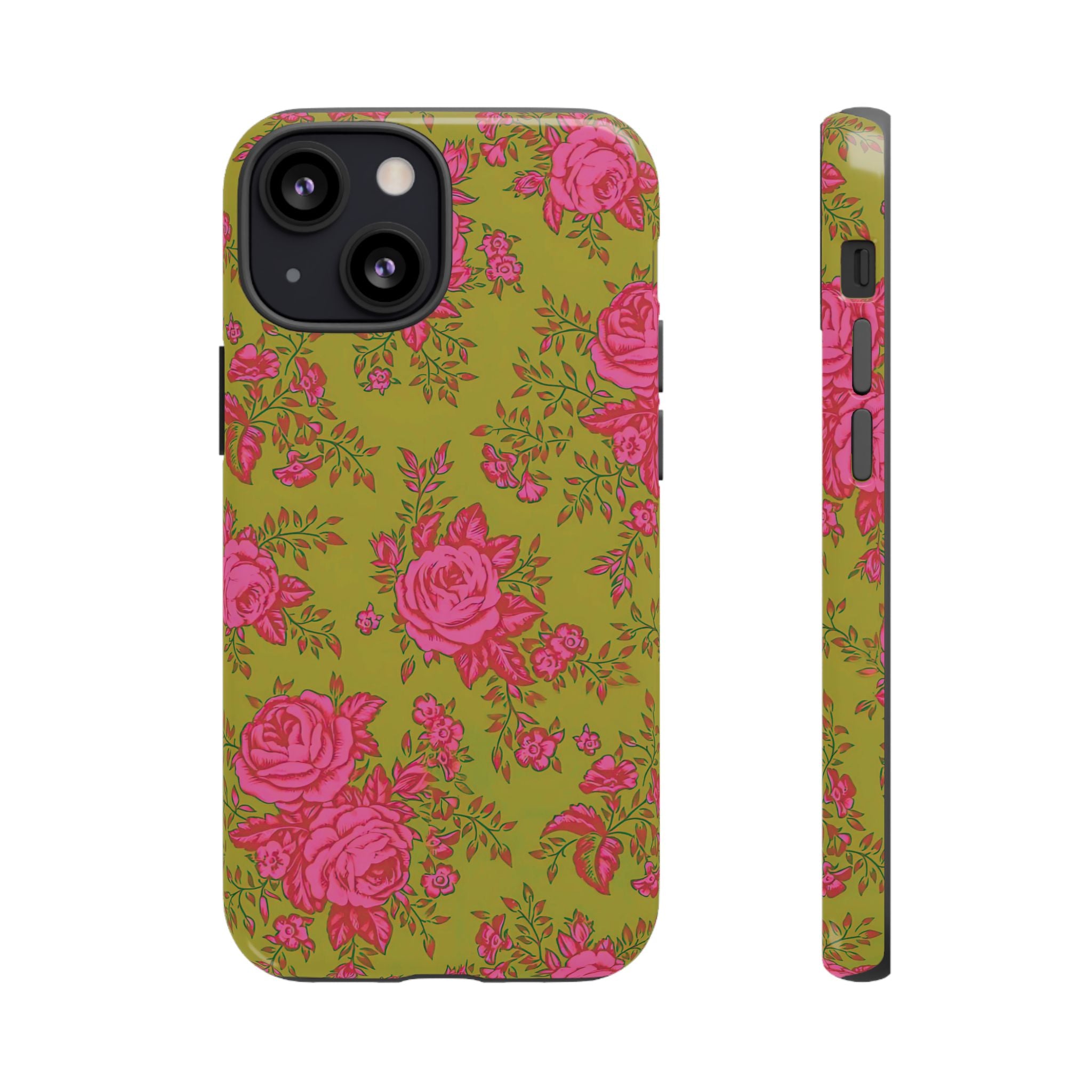Coque iPhone à motif floral vert d'envie | Rose