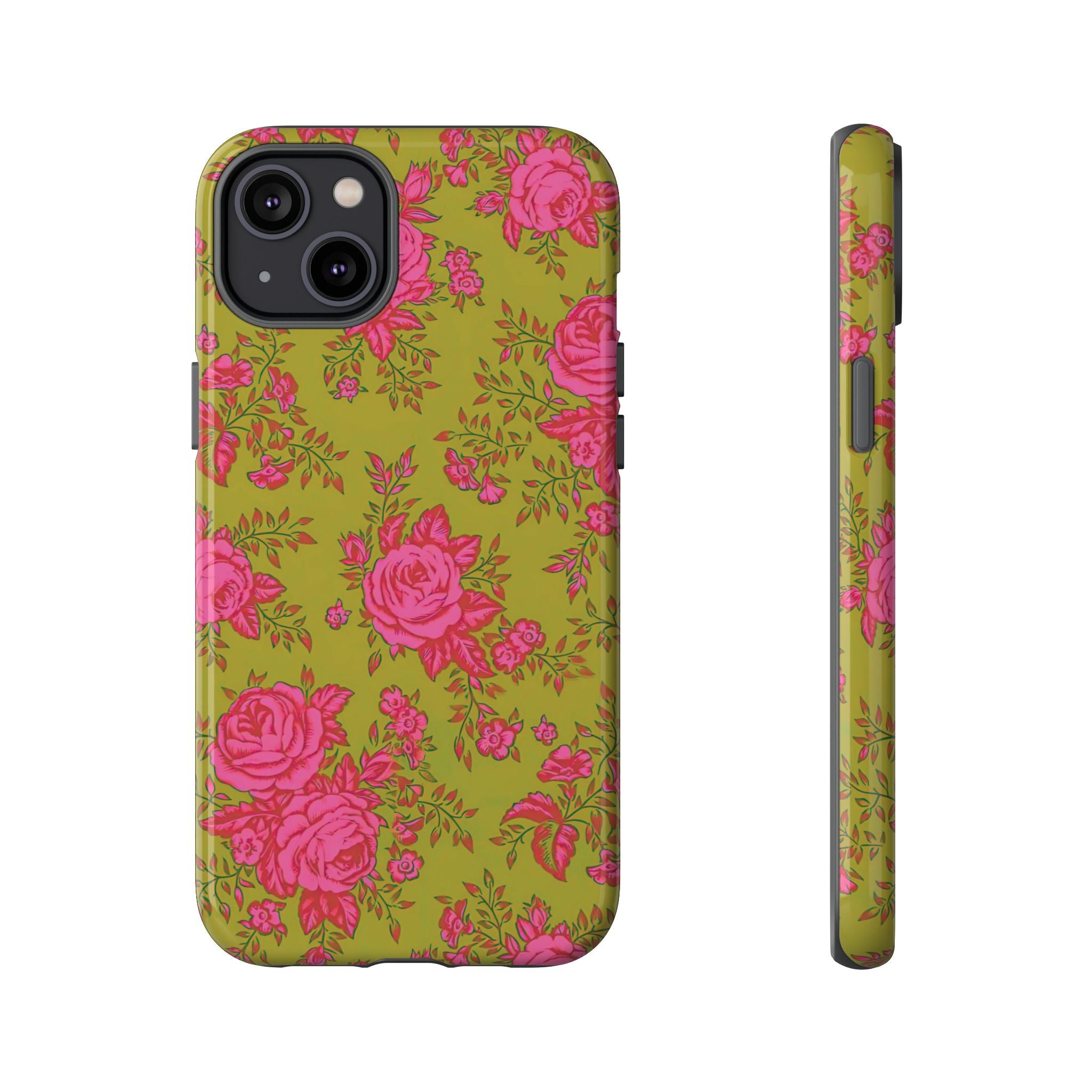 Coque iPhone à motif floral vert d'envie | Rose