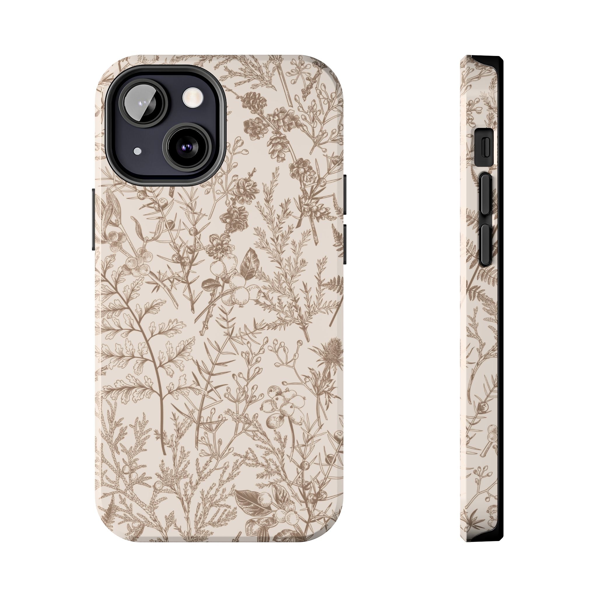 Funda para iPhone con diseño floral y botánico en color beige