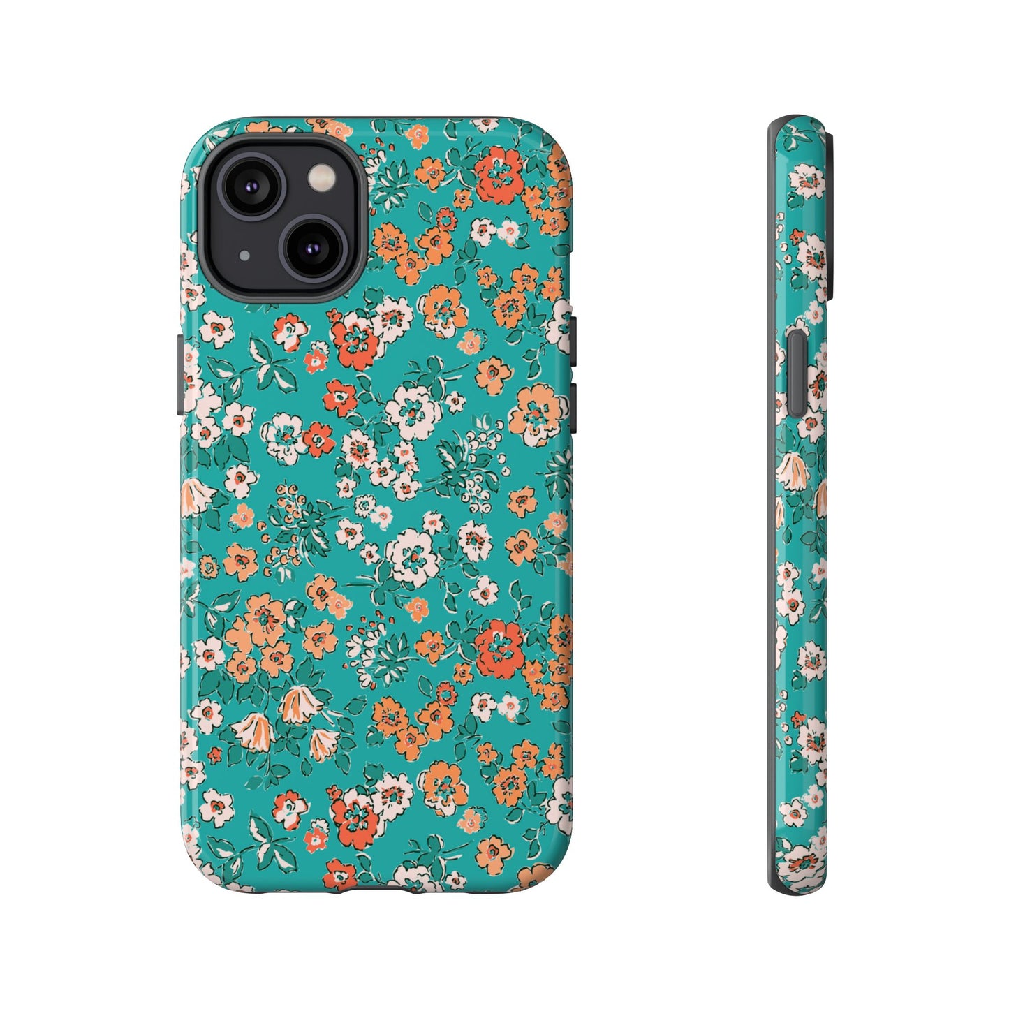 Funda para iPhone con diseño de jardín verde azulado y flores