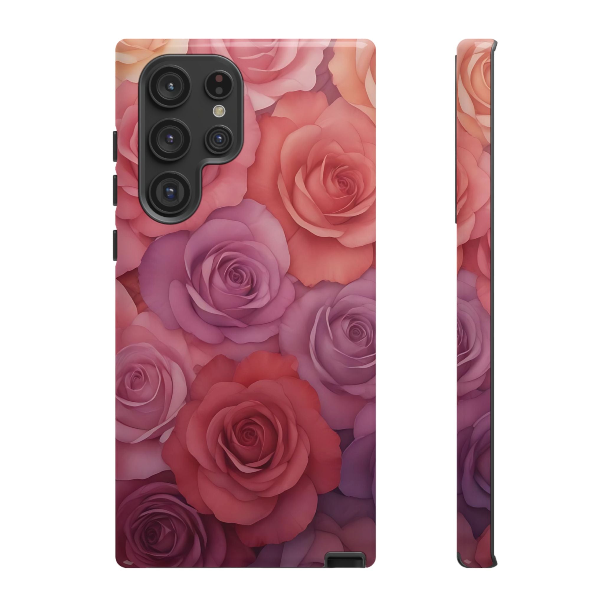 Estuche Galaxy con rosas degradadas y diseño floral