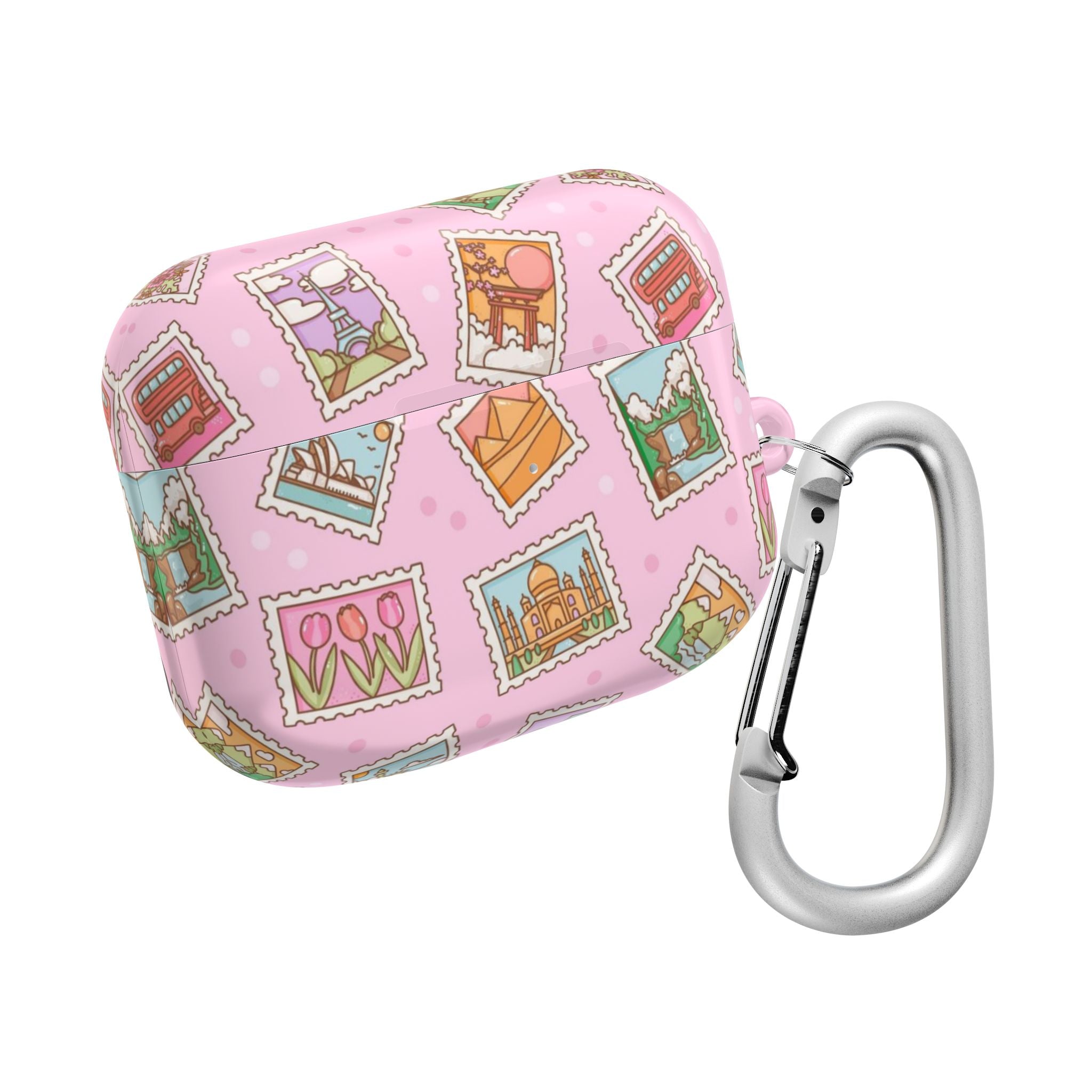 Travel Stamps Pink AirPods Case