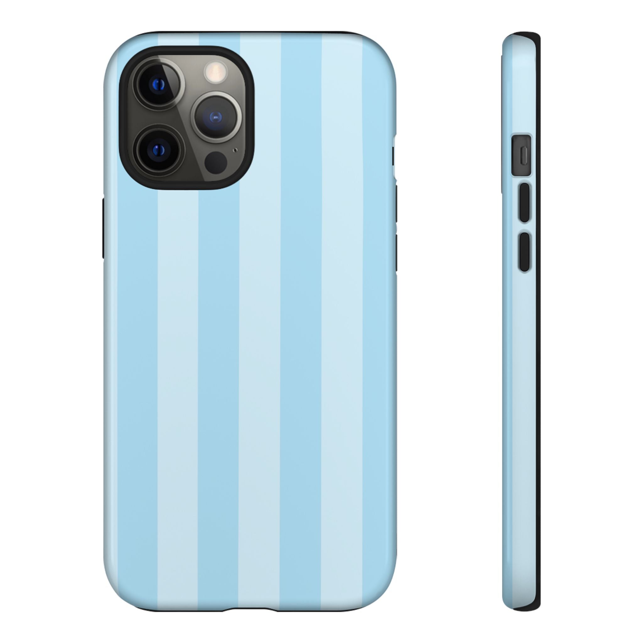 Funda para iPhone con rayas azules junto a la piscina