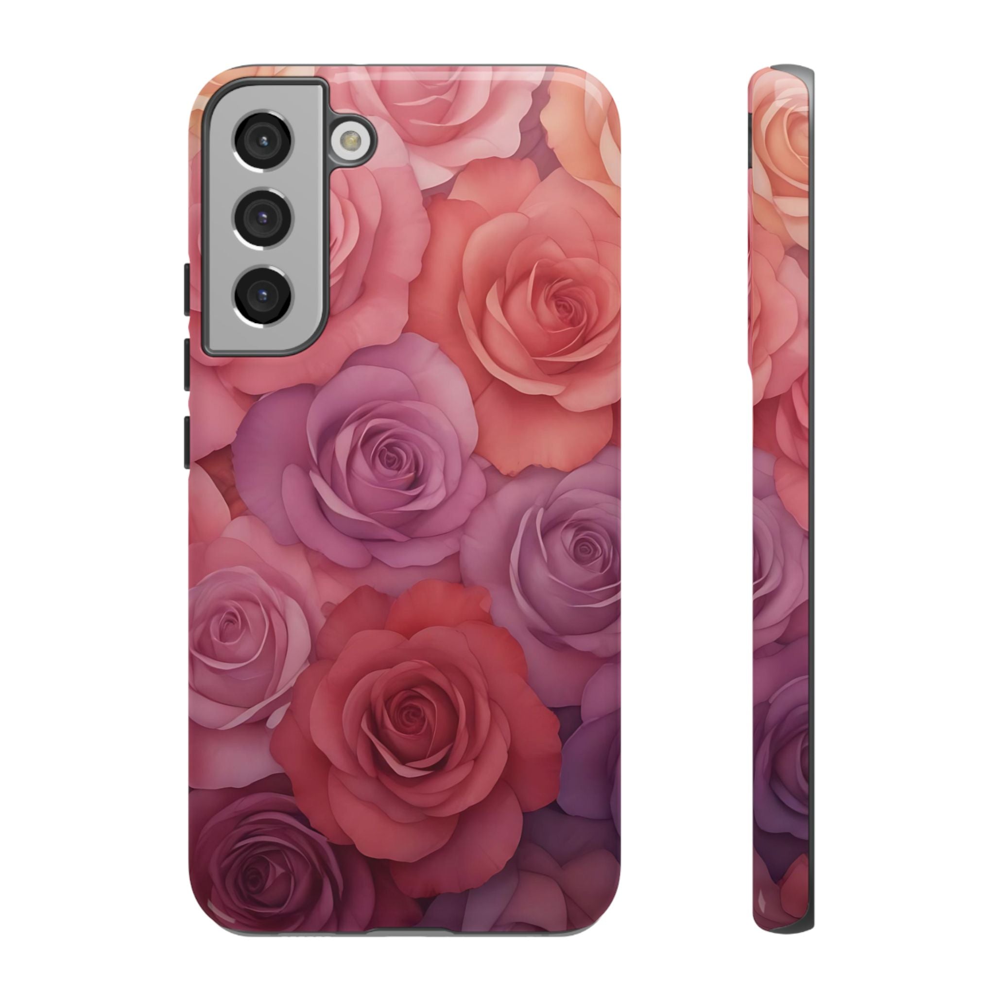 Estuche Galaxy con rosas degradadas y diseño floral