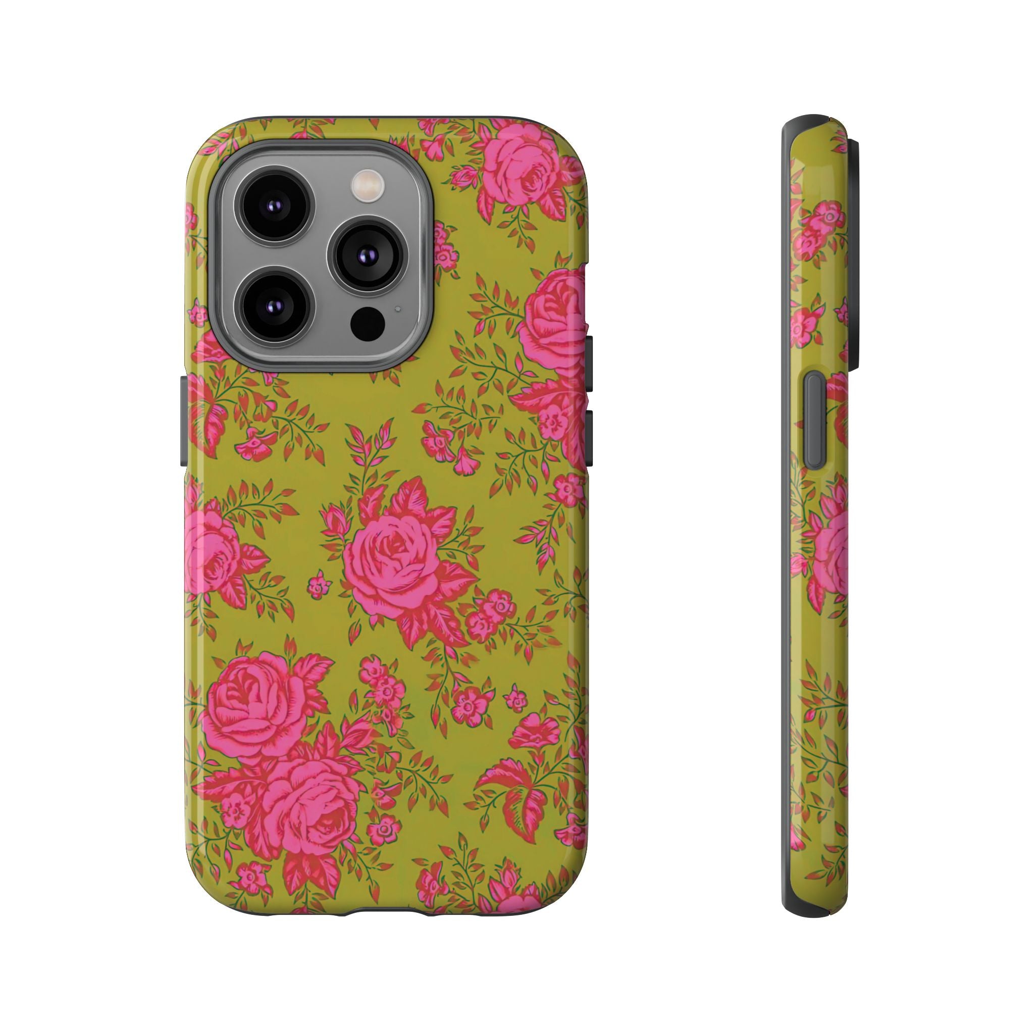 Coque iPhone à motif floral vert d'envie | Rose