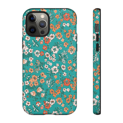 Funda para iPhone con diseño de jardín verde azulado y flores