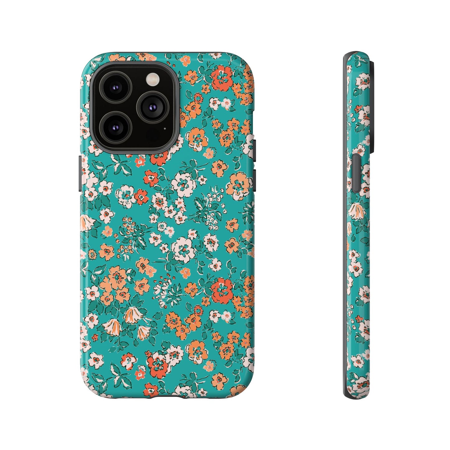 Funda para iPhone con diseño de jardín verde azulado y flores