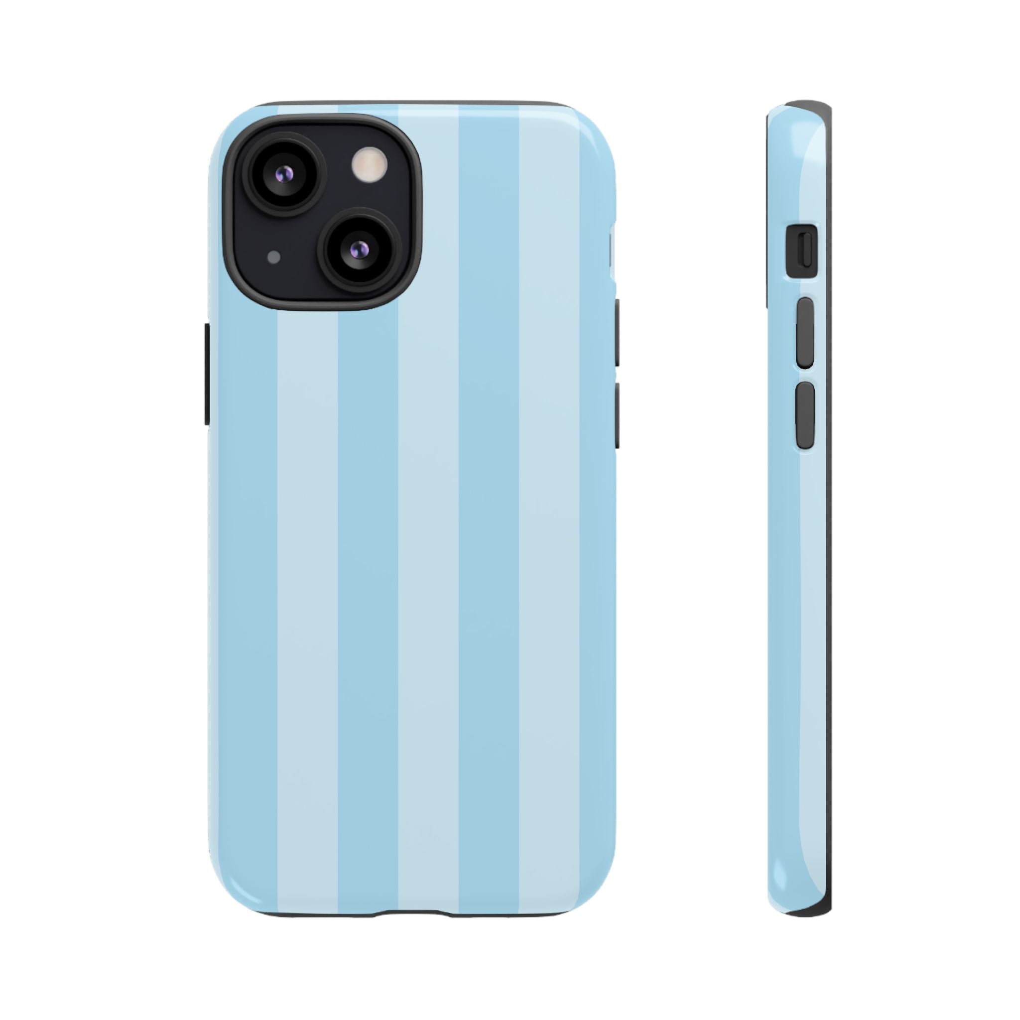 Funda para iPhone con rayas azules junto a la piscina