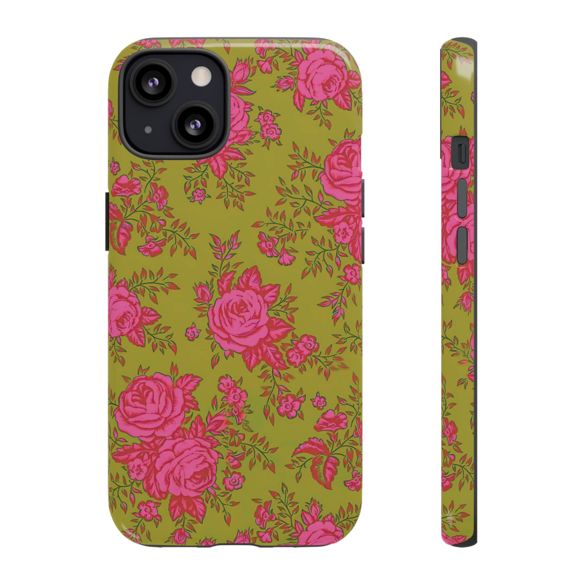 Coque iPhone à motif floral vert d'envie | Rose