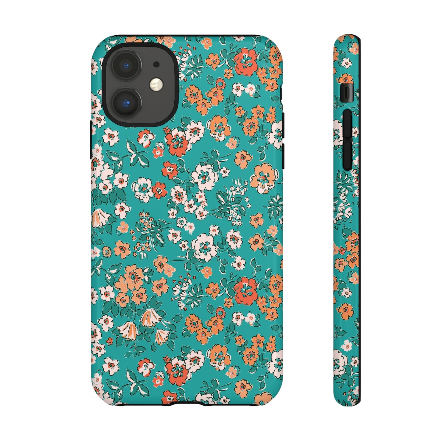 Funda para iPhone con diseño de jardín verde azulado y flores