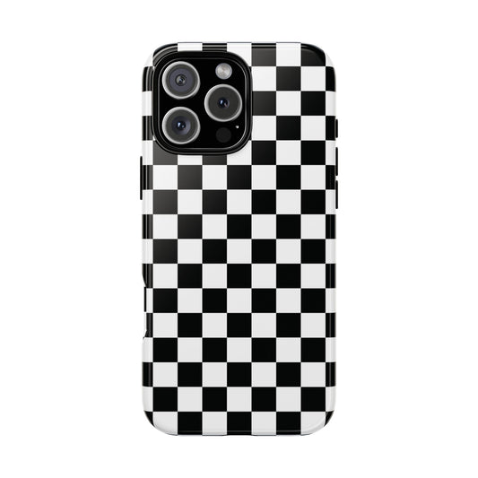 Coque iPhone à damier noir et blanc Skater Girl |