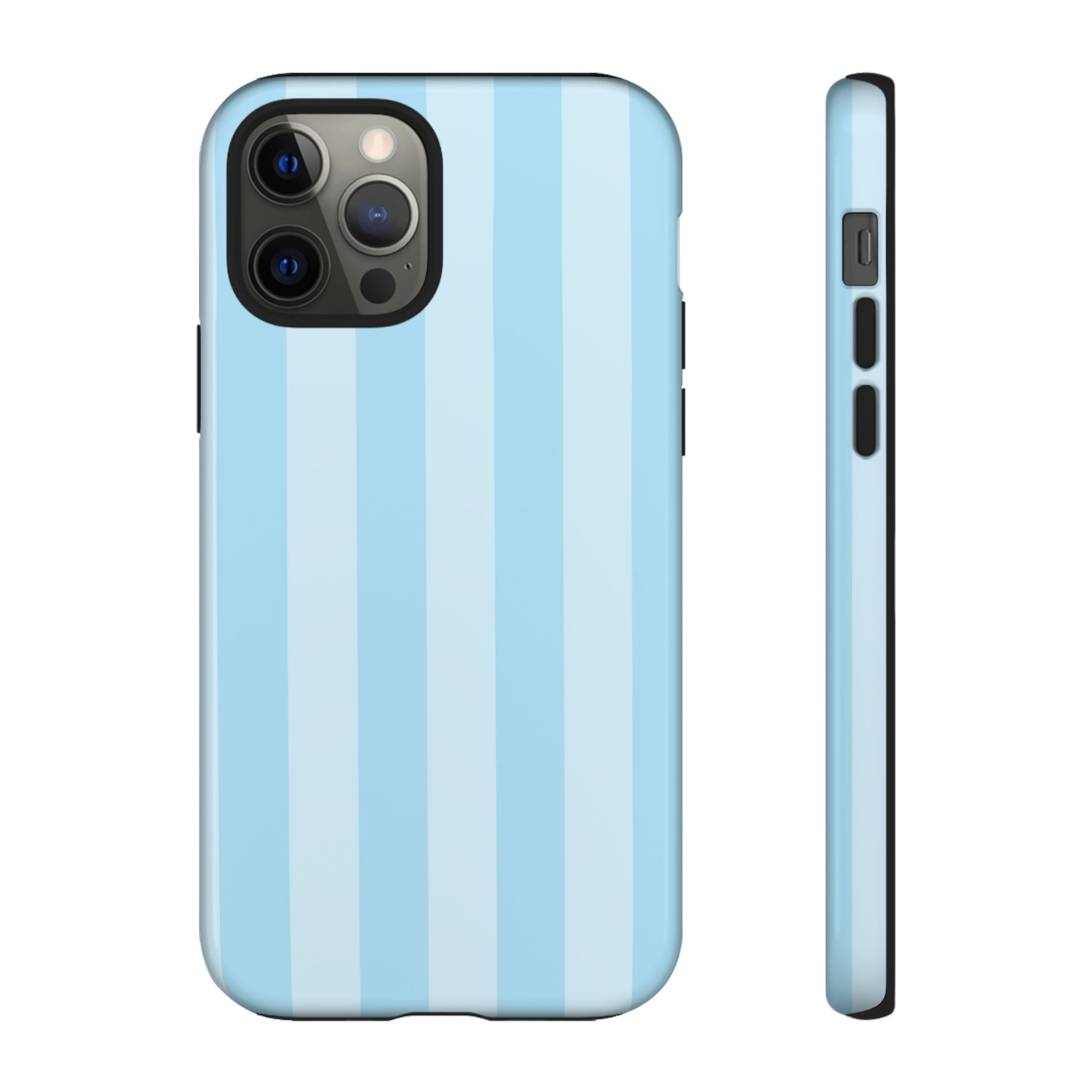 Funda para iPhone con rayas azules junto a la piscina