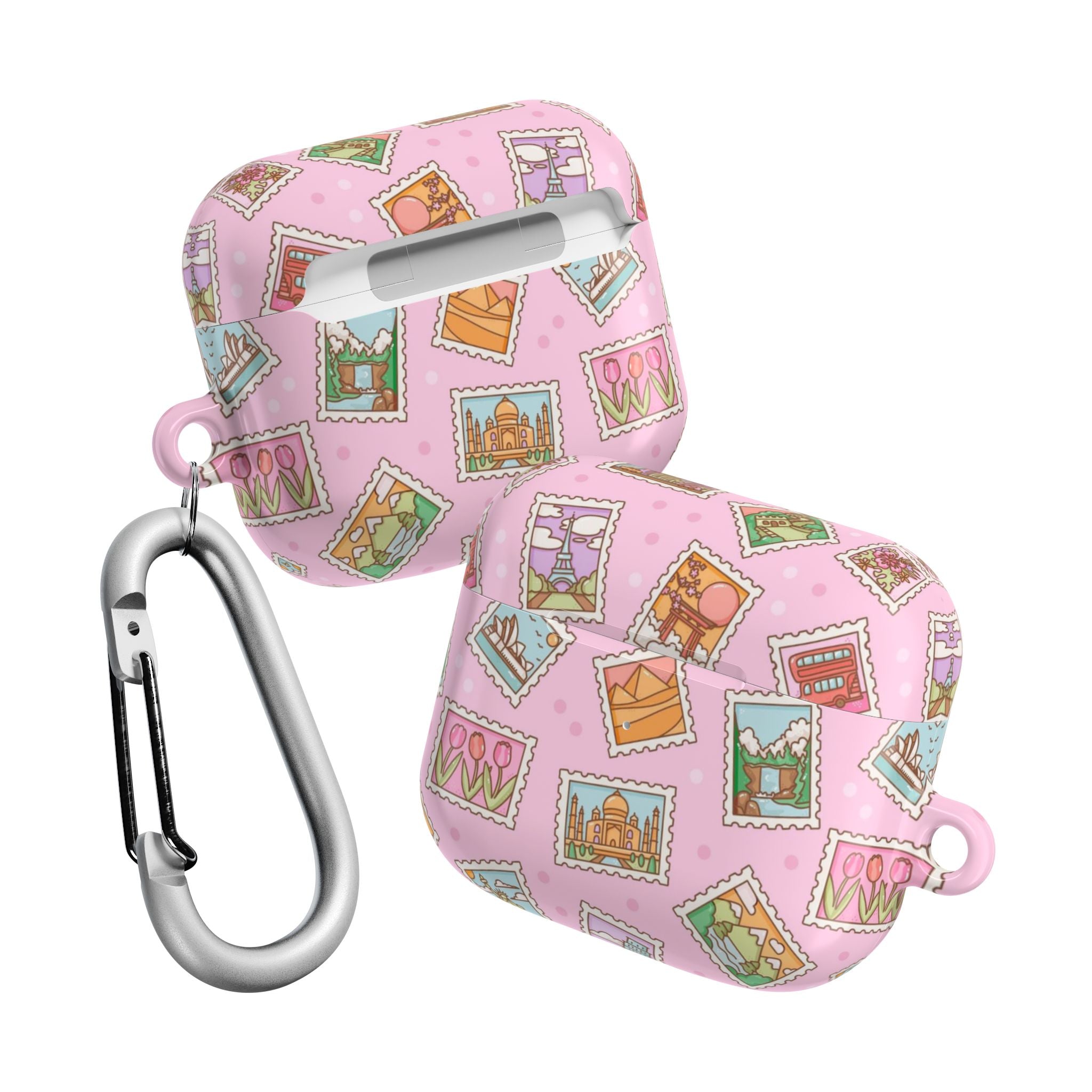 Travel Stamps Pink AirPods Case