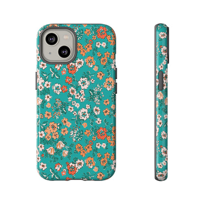 Funda para iPhone con diseño de jardín verde azulado y flores