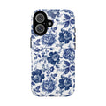 Funda retro floral para iPhone con diseño de rosa índigo