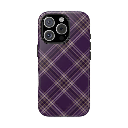 Funda retro para iPhone con cuadros escoceses color ciruela