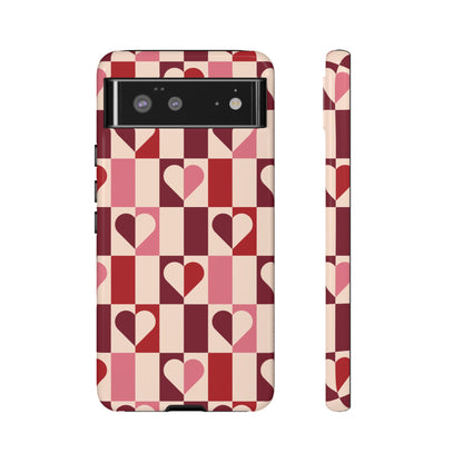 Estuche Pixel con Corazones Geométricos Dedicado