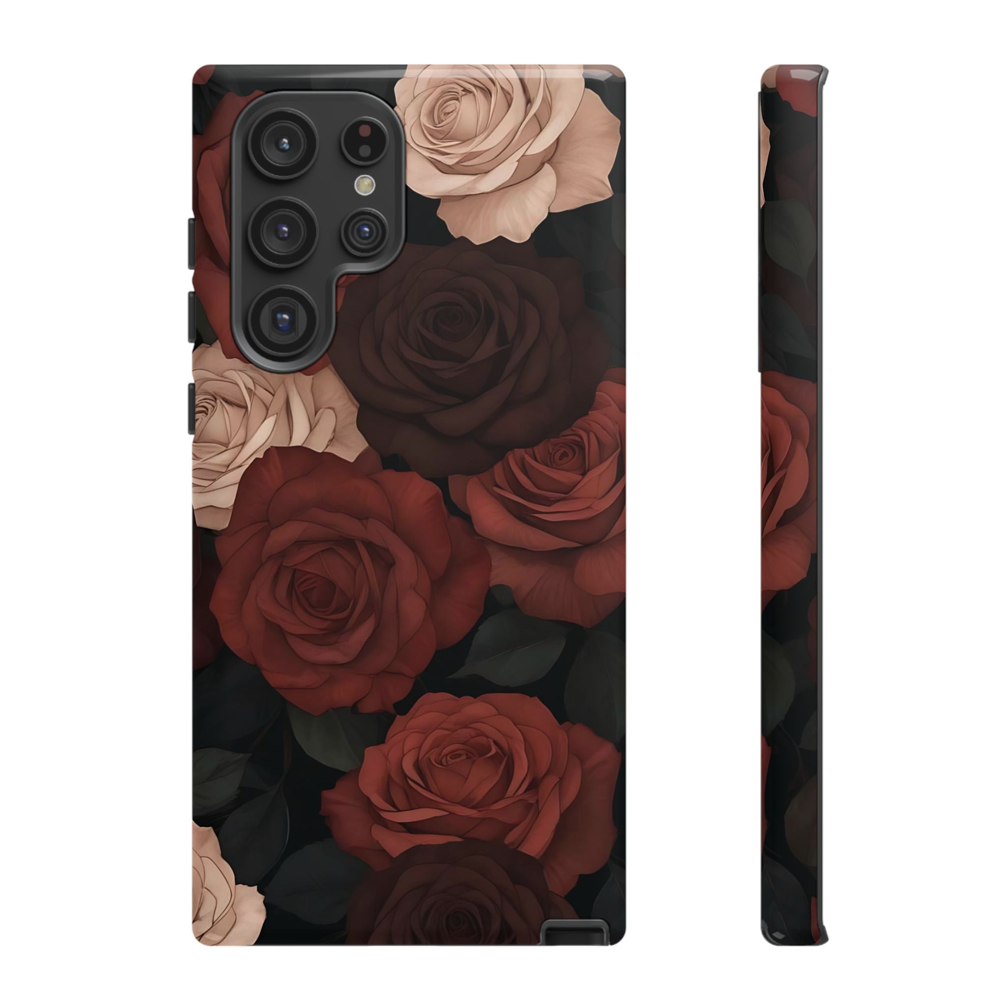 Funda Galaxy con diseño floral en color marrón y rosas