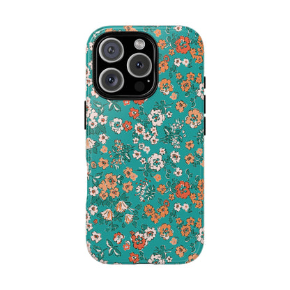 Funda para iPhone con diseño de jardín verde azulado y flores