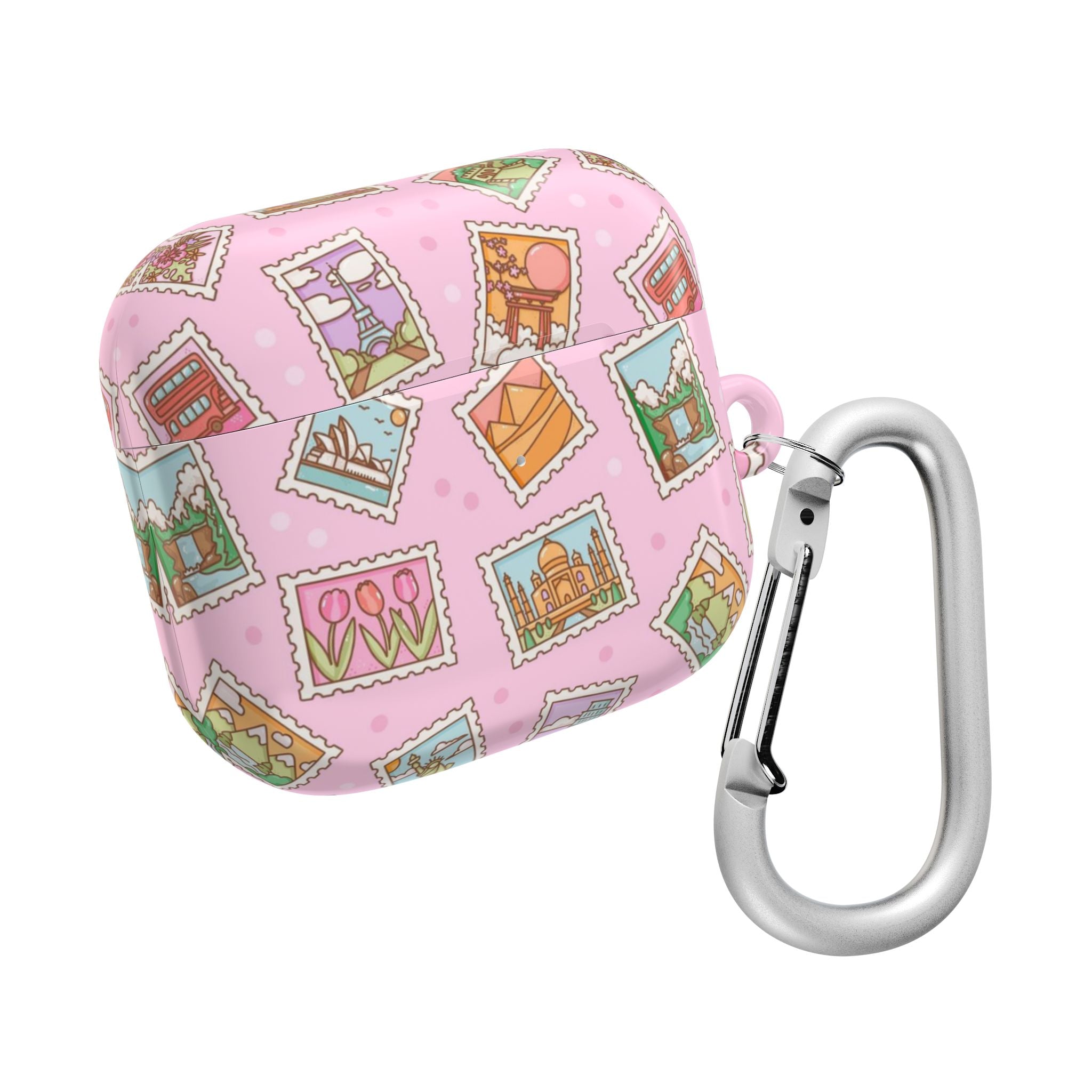 Travel Stamps Pink AirPods Case