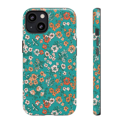 Funda para iPhone con diseño de jardín verde azulado y flores