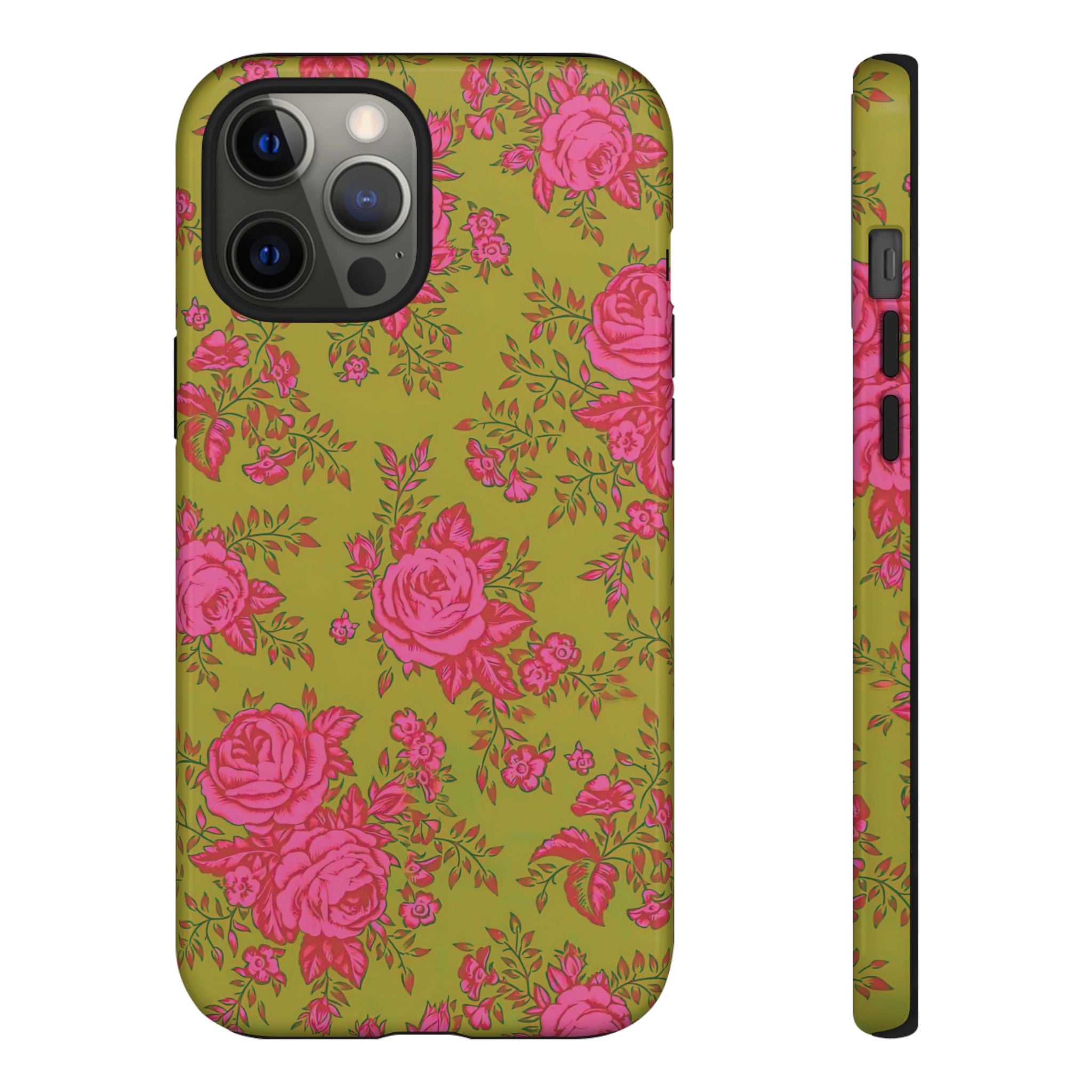 Coque iPhone à motif floral vert d'envie | Rose