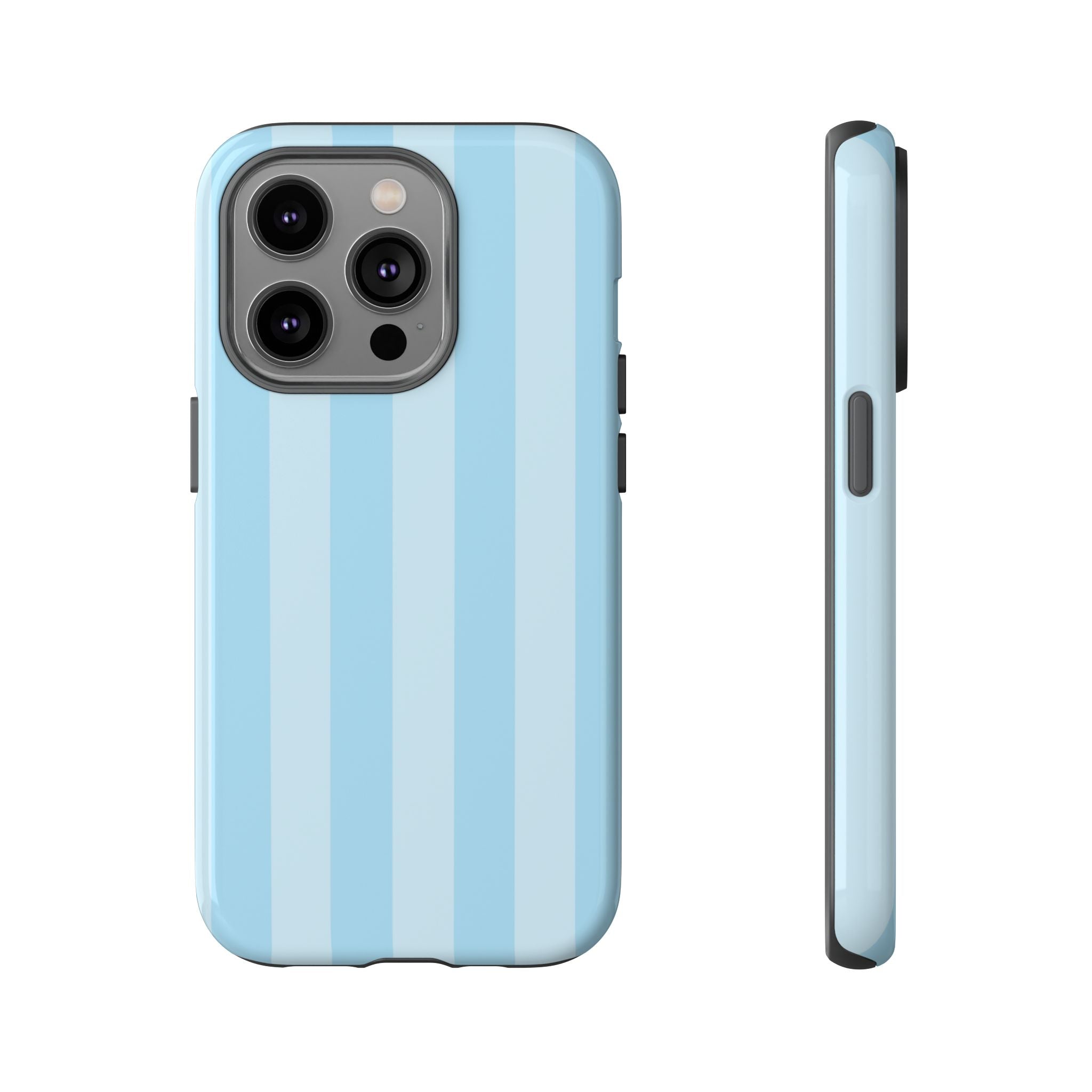 Funda para iPhone con rayas azules junto a la piscina