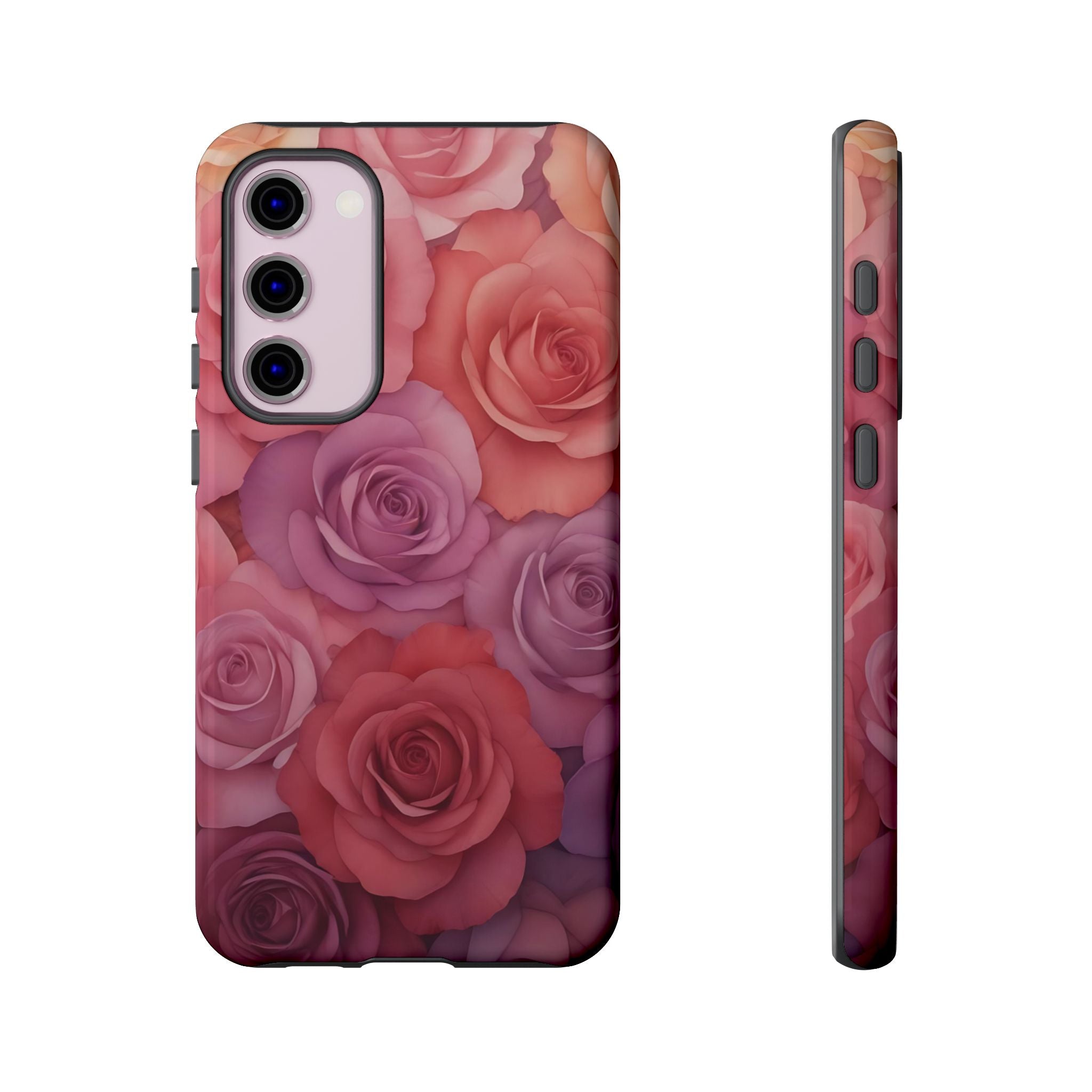 Estuche Galaxy con rosas degradadas y diseño floral