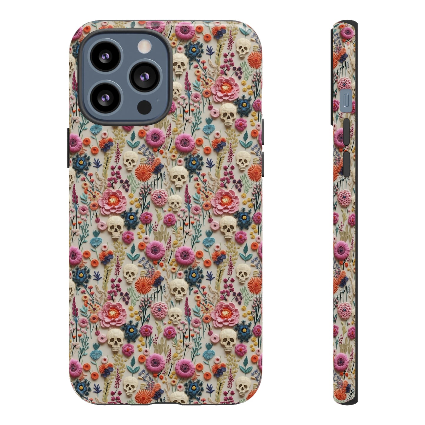 Skulls & Flowers | Embroidery Effect Case