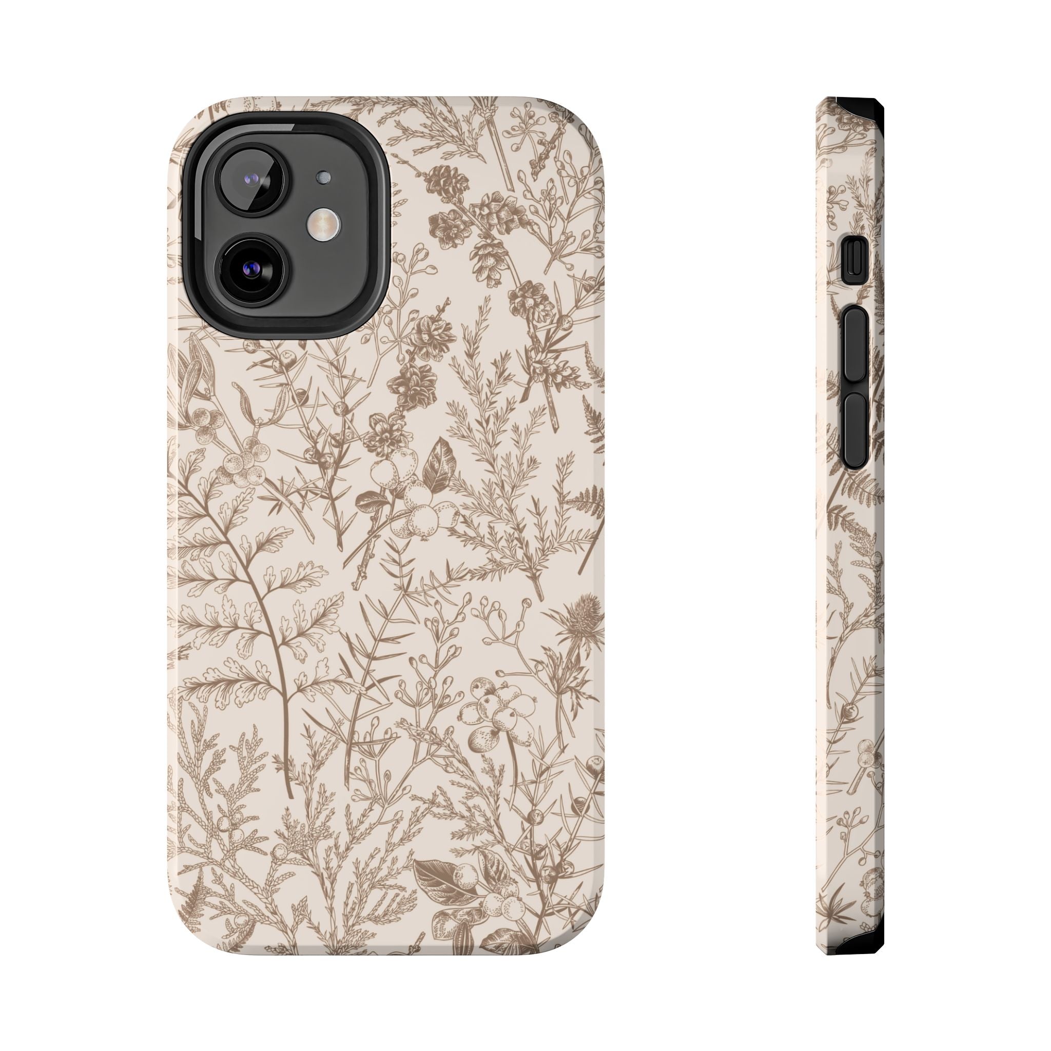 Funda para iPhone con diseño floral y botánico en color beige