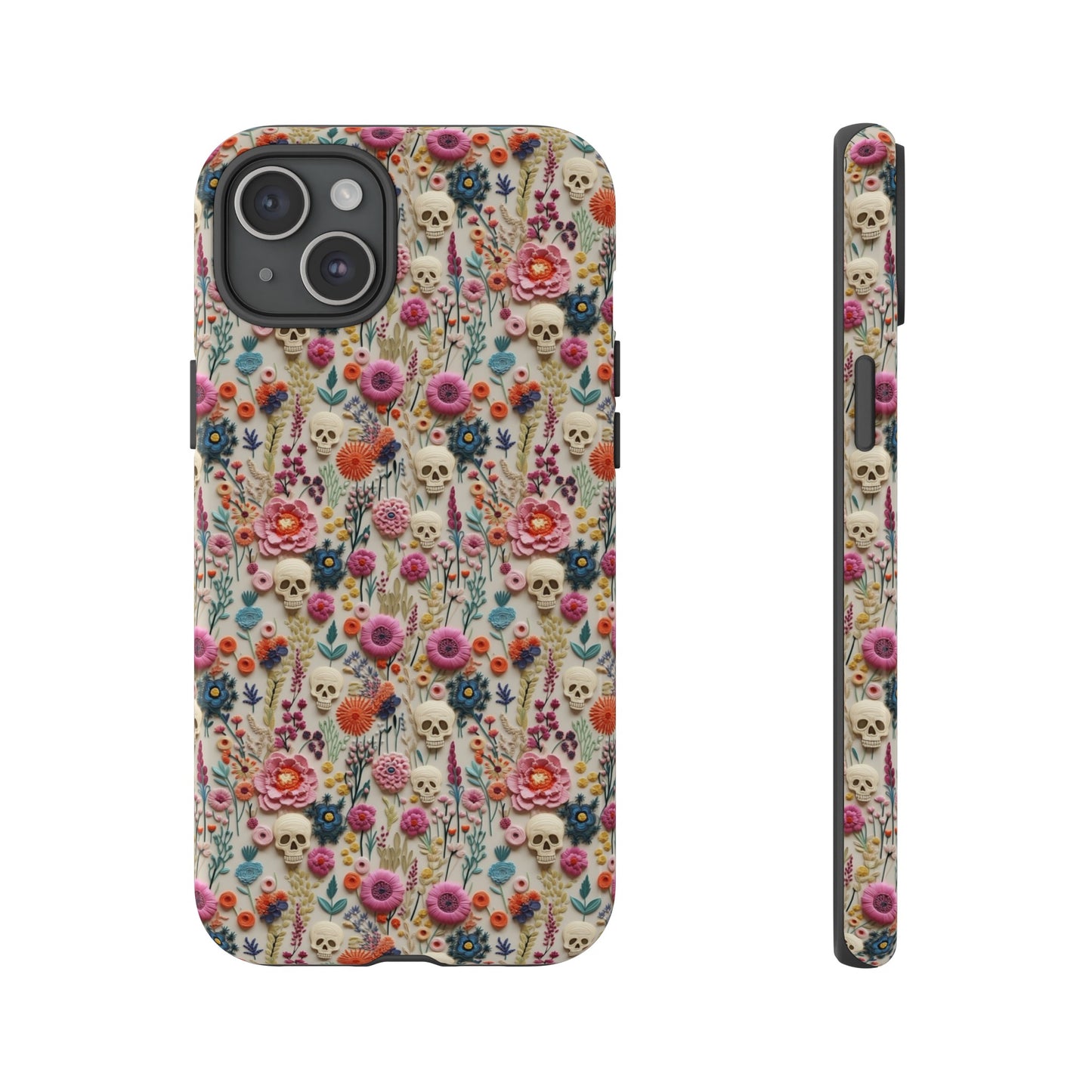 Skulls & Flowers | Embroidery Effect Case