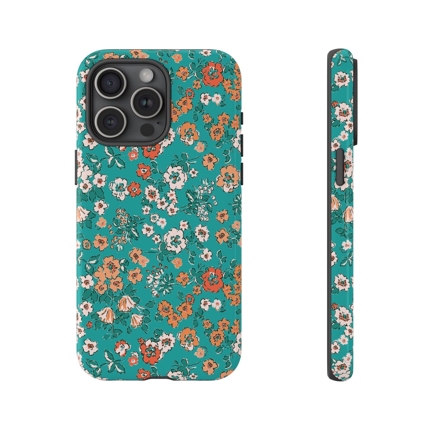 Funda para iPhone con diseño de jardín verde azulado y flores