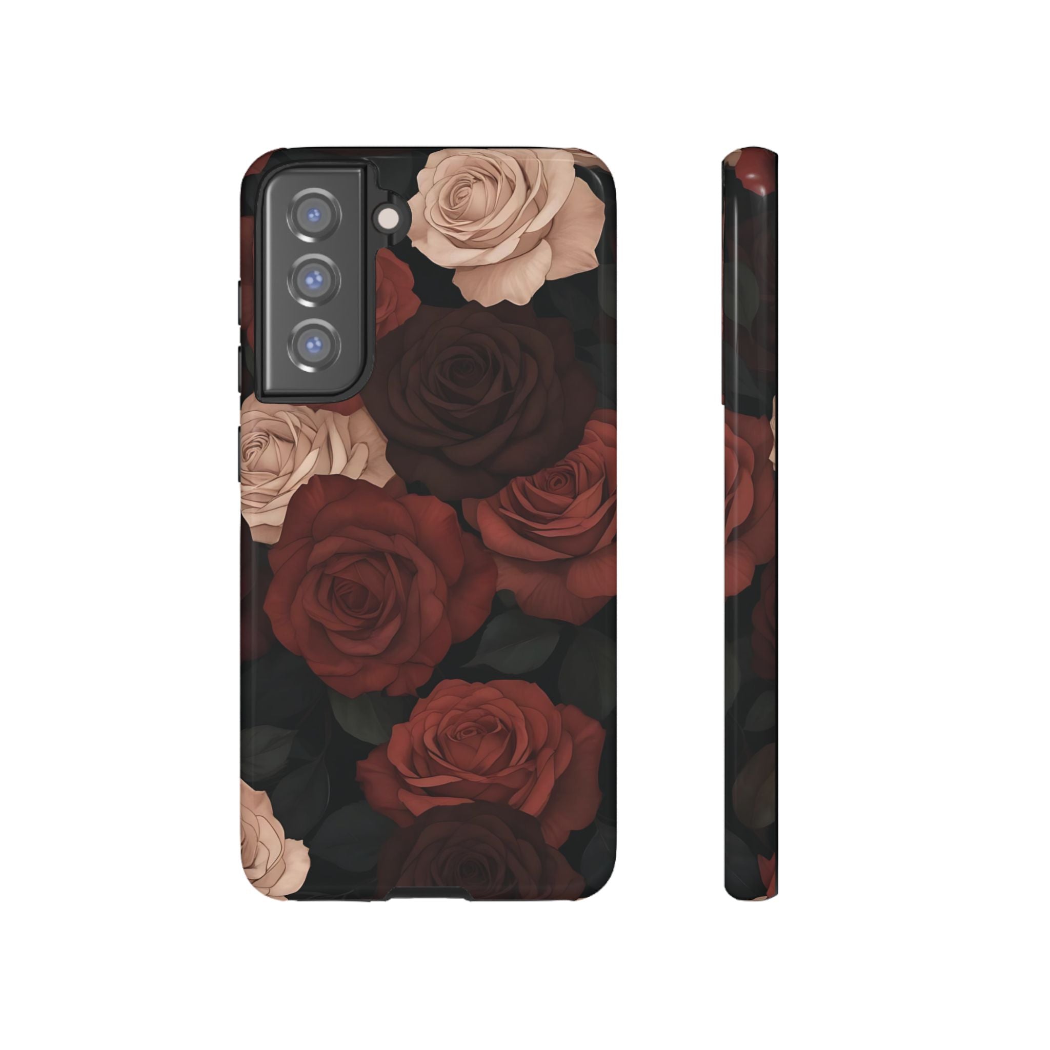 Funda Galaxy con diseño floral en color marrón y rosas