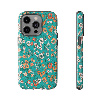 Funda para iPhone con diseño de jardín verde azulado y flores