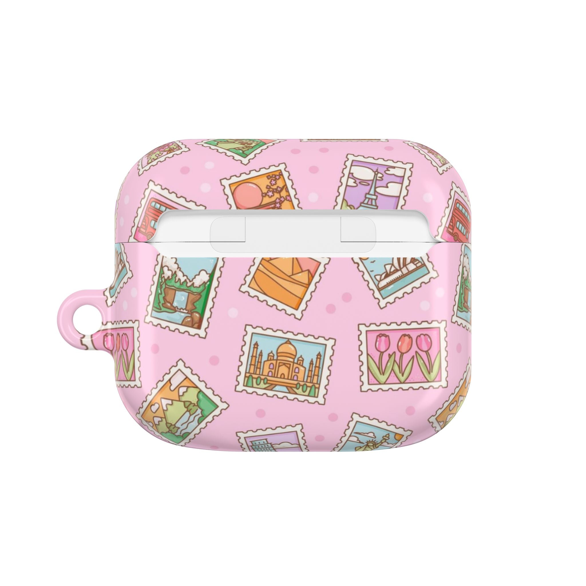 Travel Stamps Pink AirPods Case