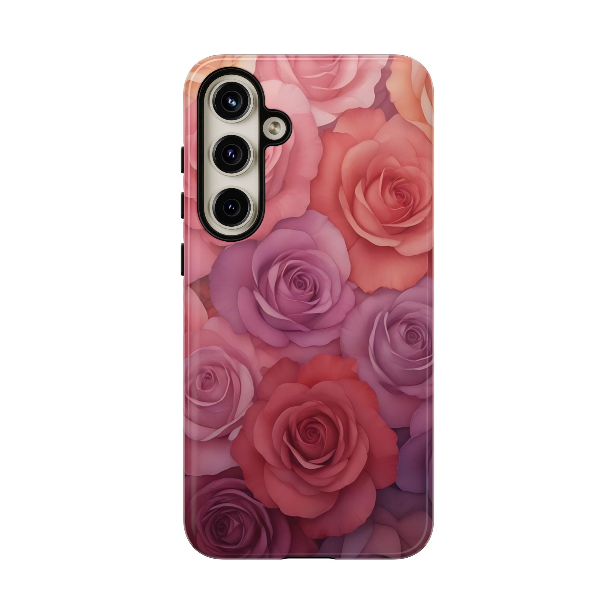Estuche Galaxy con rosas degradadas y diseño floral