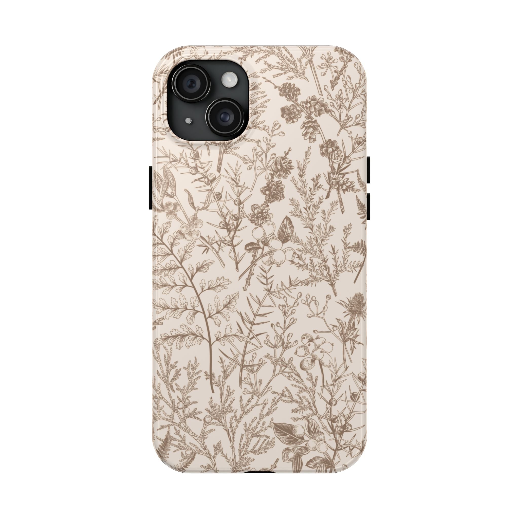 Funda para iPhone con diseño floral y botánico en color beige