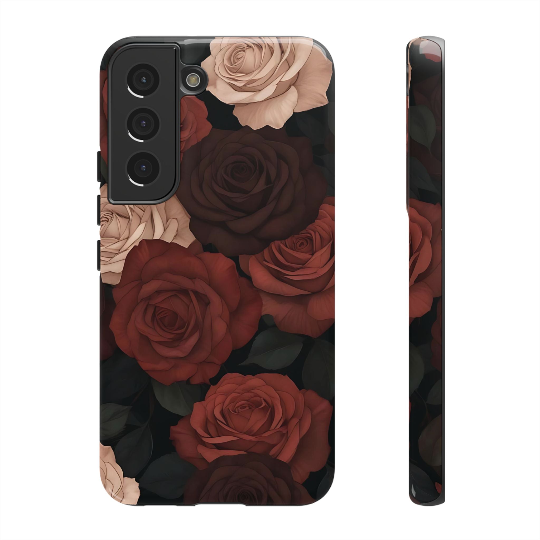 Funda Galaxy con diseño floral en color marrón y rosas