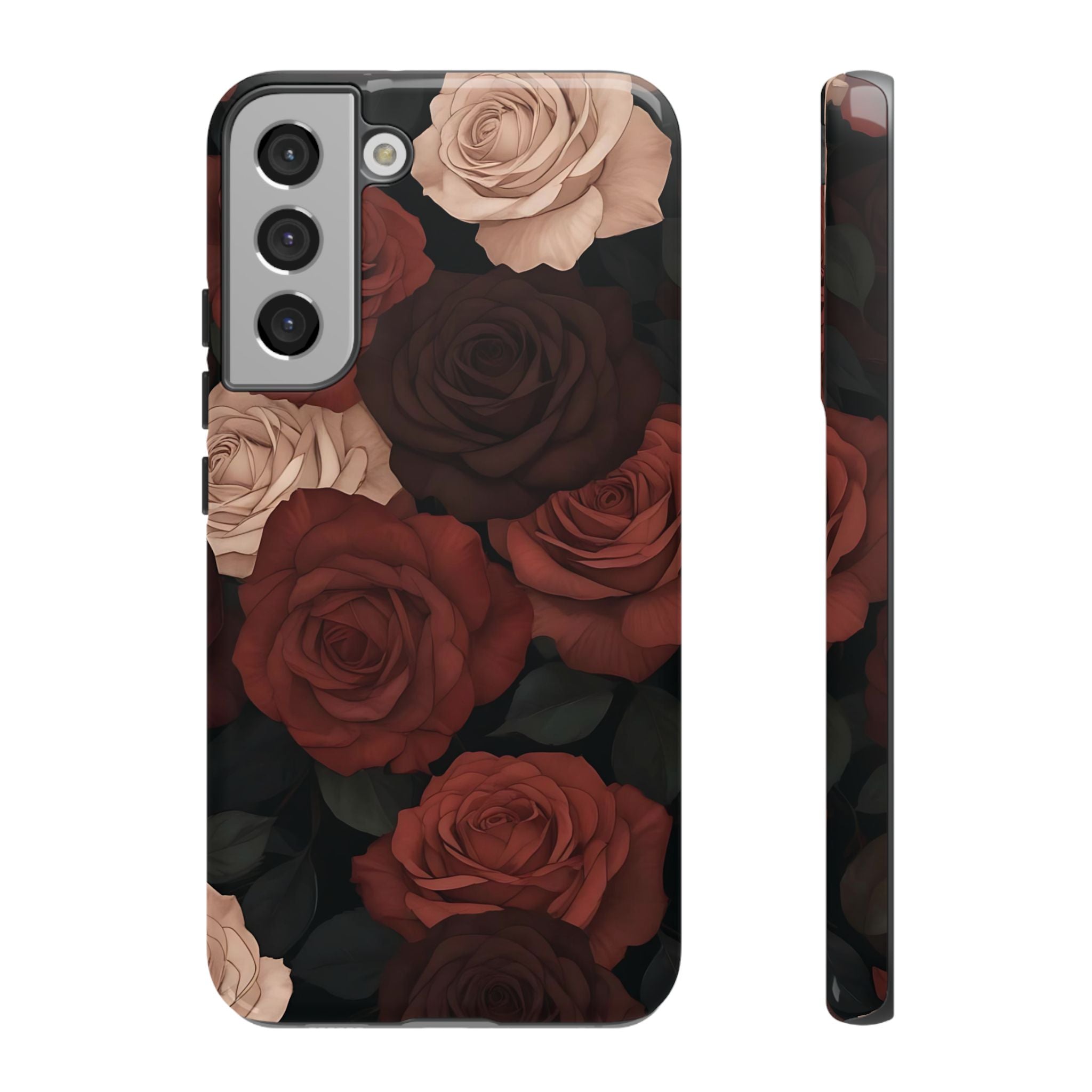 Funda Galaxy con diseño floral en color marrón y rosas
