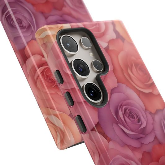 Coque Galaxy à motifs floraux | Roses dégradées